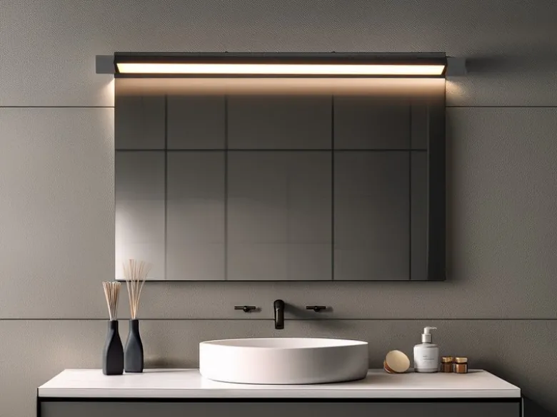 Dimmbare LED Bad Spiegelleuchte FABRIZIO schwenkbar, Schwarz Breite 80cm