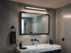 Dimmbare LED Bad Spiegelleuchte FABRIZIO schwenkbar, Schwarz Breite 80cm