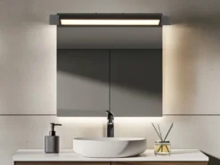 Dimmbare LED Bad Spiegelleuchte FABRIZIO schwenkbar, Schwarz Breite 50cm