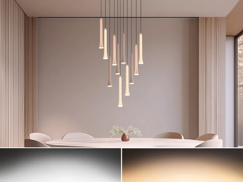 Dimmbare LED Cluster Pendelleuchte FIATO 11-flammig mehrfarbig, Ø 40cm