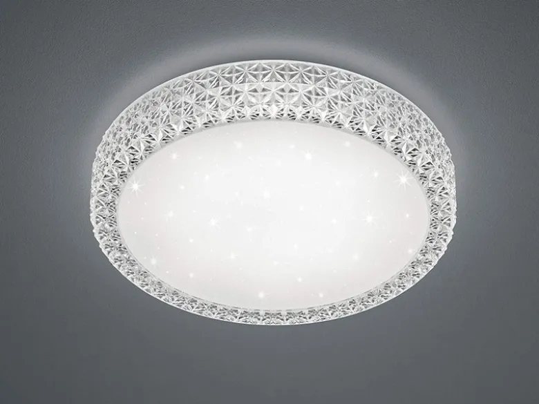 Dimmbare LED Deckenlampe PEGASUS mit Sternenhimmel & Kristall, Ø 40cm