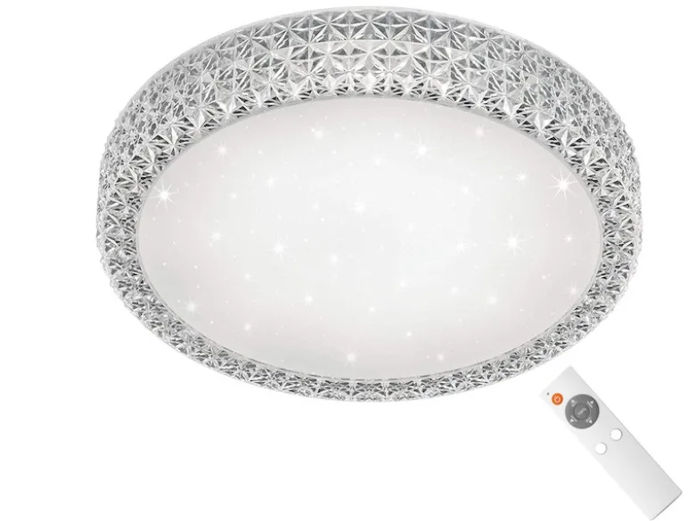 Dimmbare LED Deckenlampe PEGASUS mit Fernbedienung & Kristall, Ø 60cm