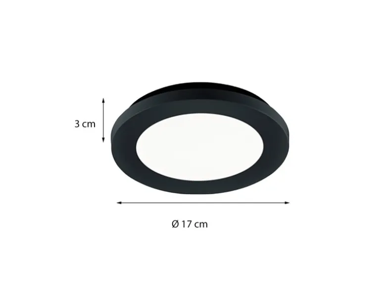 Dimmbare LED Deckenleuchte CAMILLUS flache Badezimmerlampe Ø17cm schwarz IP44