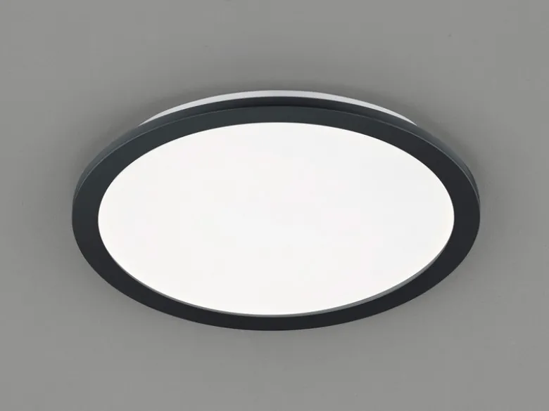 Dimmbare LED Deckenleuchte CAMILLUS flache Badezimmerlampe Ø40cm schwarz IP44