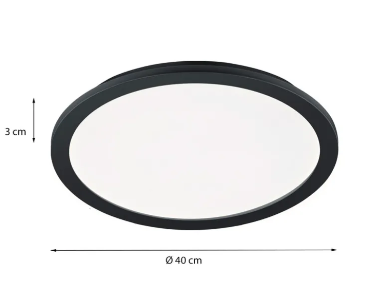 Dimmbare LED Deckenleuchte CAMILLUS flache Badezimmerlampe Ø40cm schwarz IP44