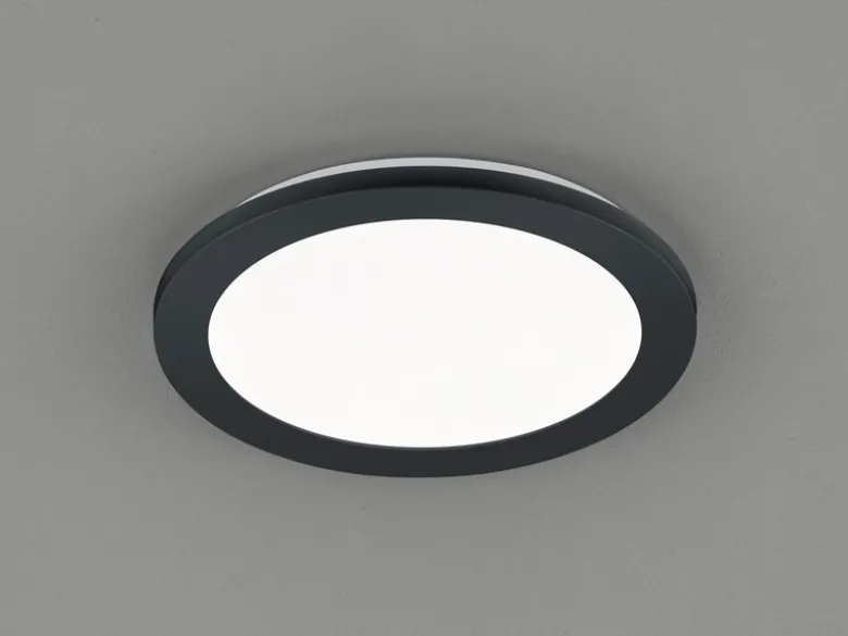 Dimmbare LED Deckenleuchte CAMILLUS flache Badezimmerlampe Ø26cm schwarz IP44