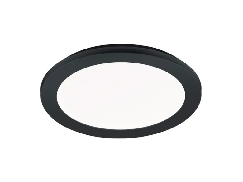 Dimmbare LED Deckenleuchte CAMILLUS flache Badezimmerlampe Ø26cm schwarz IP44