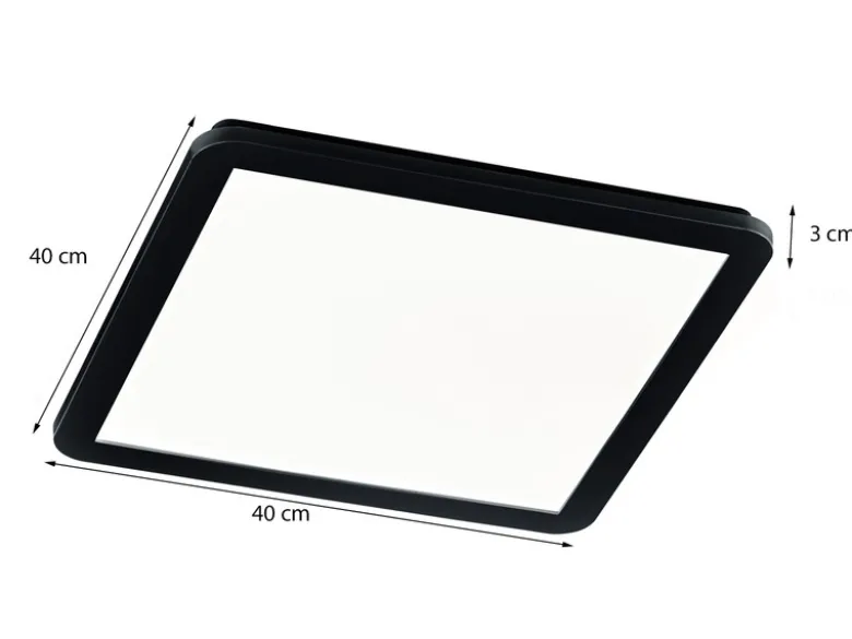 Dimmbare LED Deckenleuchte CAMILLUS flache Badezimmerlampe 40x40cm Schwarz IP44