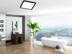 Dimmbare LED Deckenleuchte CAMILLUS flache Badezimmerlampe 40x40cm Schwarz IP44