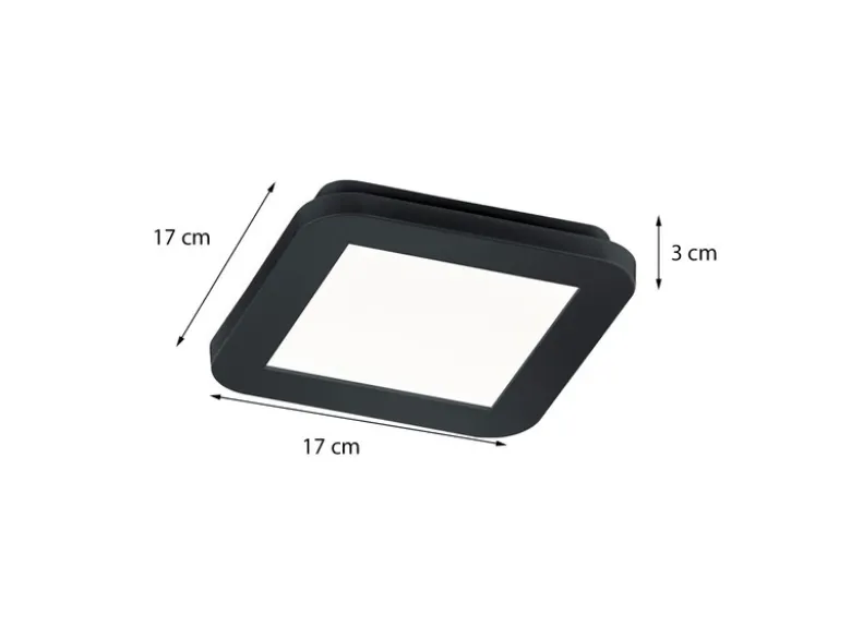 Dimmbare LED Deckenleuchte CAMILLUS flache Badezimmerlampe 17x17cm Schwarz IP44