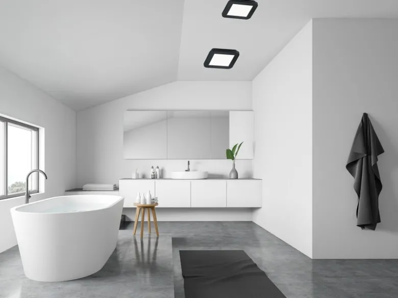 Dimmbare LED Deckenleuchte CAMILLUS flache Badezimmerlampe 17x17cm Schwarz IP44