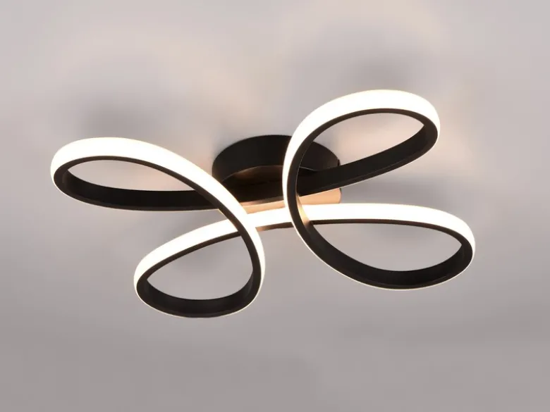 Dimmbare LED Deckenleuchte FLY geschwungen Schwarz, Breite 40cm