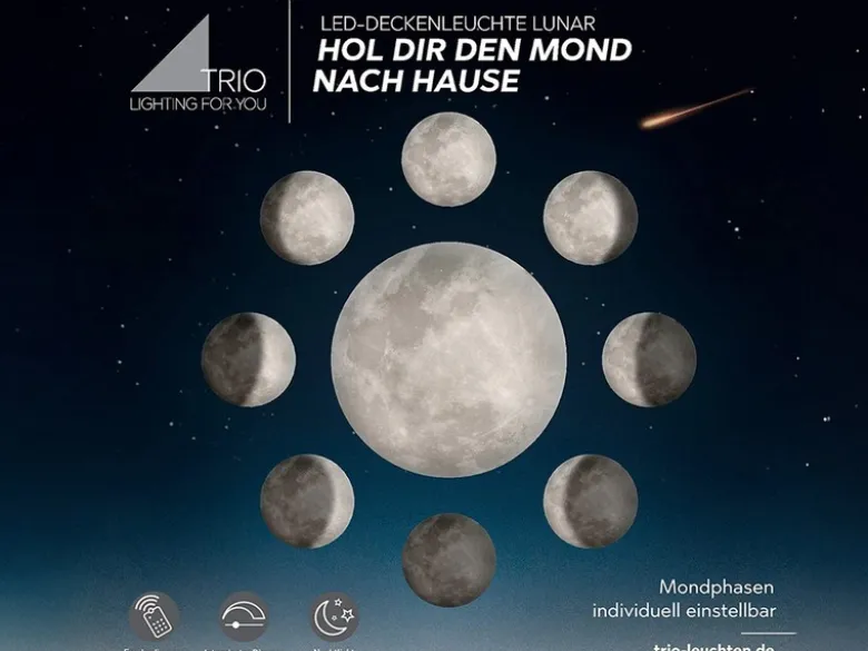Dimmbare LED Deckenleuchte LUNAR mit Nachtlicht, Mondphasen Fernbedienung Ø40cm