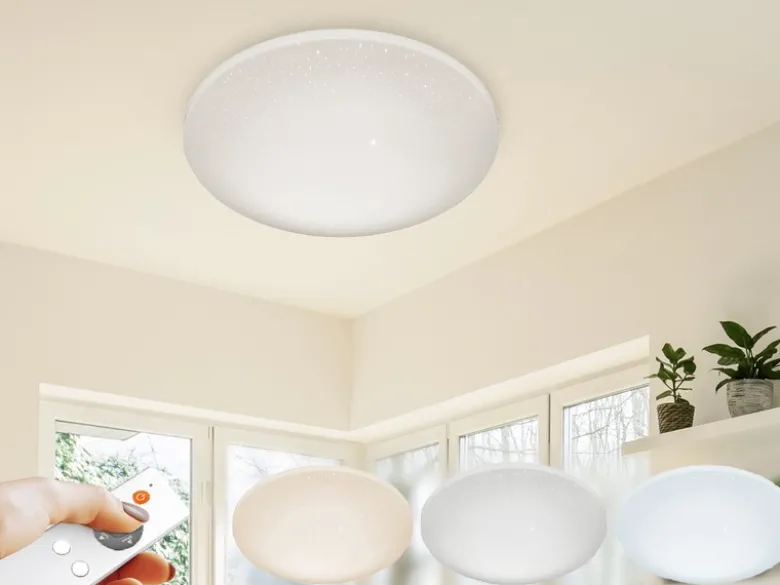 Dimmbare LED Deckenleuchte SILMA mit Fernbedienung & Sternenhimmel Ø 40cm