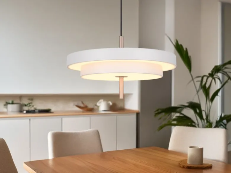 Dimmbare LED Pendelleuchte KEATON im modernen Design, Hellgrau Ø 40cm