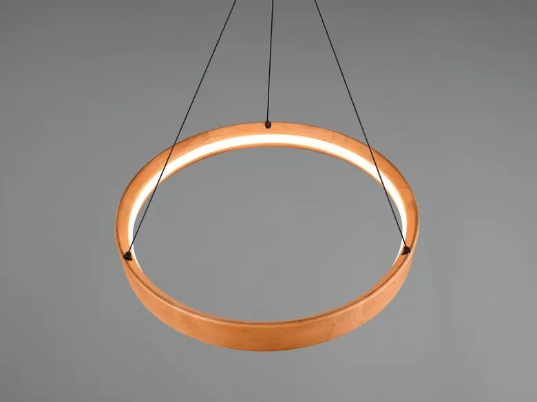 Dimmbare LED Ring Pendelleuchte LYNWOOD mit Naturholz Ø 50cm