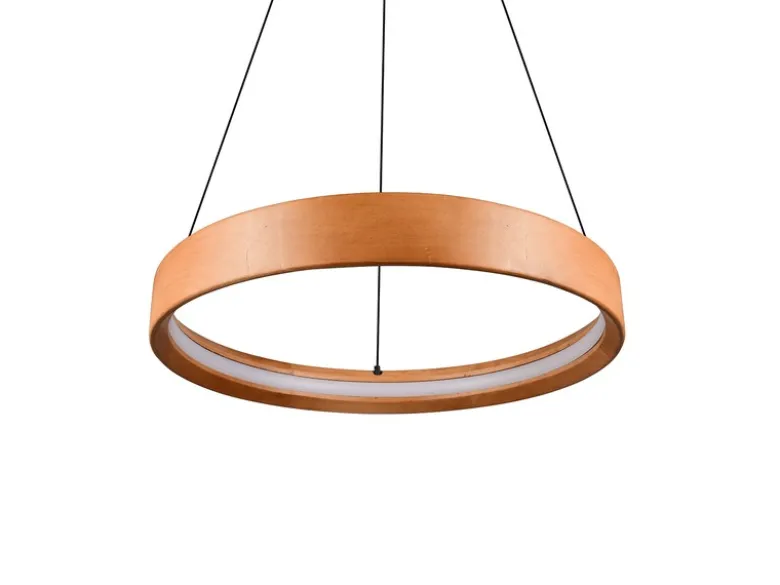 Dimmbare LED Ring Pendelleuchte LYNWOOD mit Naturholz Ø 50cm