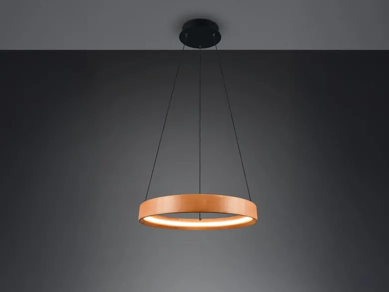 Dimmbare LED Ring Pendelleuchte LYNWOOD mit Naturholz Ø 50cm