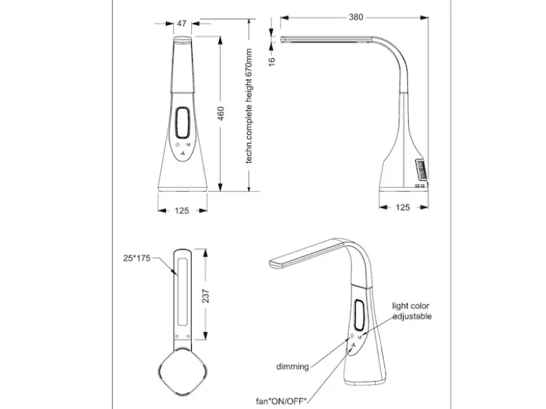 Dimmbare LED Schreibtischleuchte VENTO USB Anschluß & Ventilator Weiß Höhe 46cm