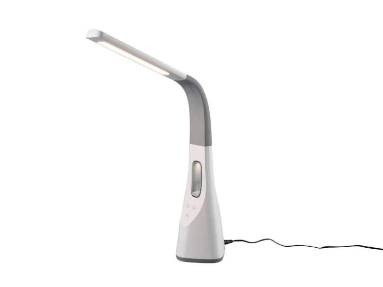 Dimmbare LED Schreibtischleuchte VENTO USB Anschluß & Ventilator Weiß Höhe 46cm