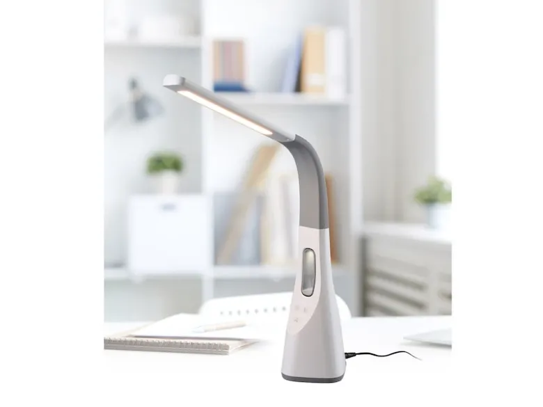 Dimmbare LED Schreibtischleuchte VENTO USB Anschluß & Ventilator Weiß Höhe 46cm