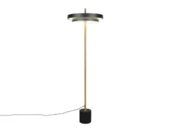 Dimmbare LED Stehlampe KEATON im modernen Design, Schwarz Gold, Höhe 138cm