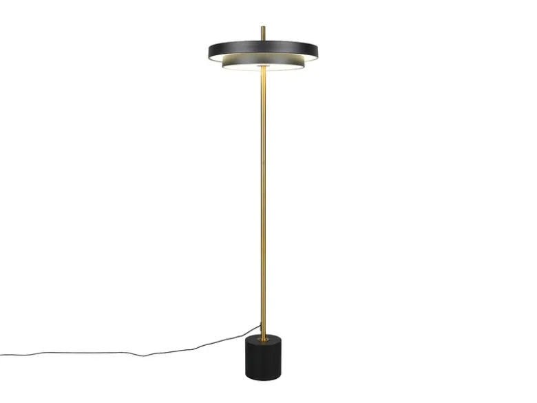 Dimmbare LED Stehlampe KEATON im modernen Design, Schwarz Gold, Höhe 138cm
