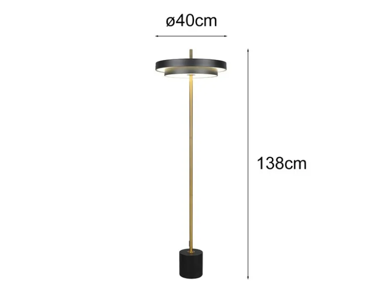 Dimmbare LED Stehlampe KEATON im modernen Design, Schwarz Gold, Höhe 138cm