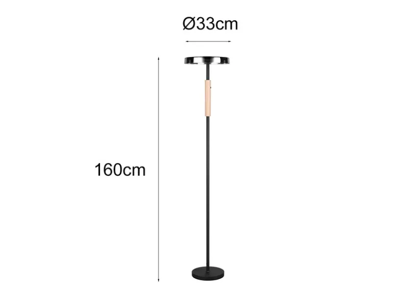 Dimmbare LED Stehleuchte CELESTE mit Holzelement & Glasschirm, Höhe 160cm