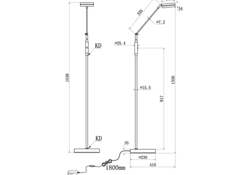 Dimmbare LED Stehleuchte FRANKLIN schwenkbar, Höhe 133cm, Silber