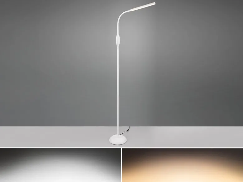 Dimmbare LED Stehleuchte TORO Schwanenhals, Weiß, Höhe 145cm