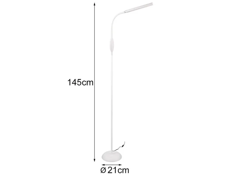 Dimmbare LED Stehleuchte TORO Schwanenhals, Weiß, Höhe 145cm