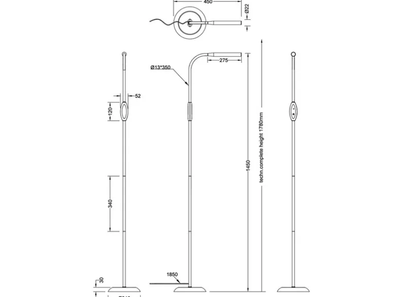 Dimmbare LED Stehleuchte TORO Schwanenhals, Weiß, Höhe 145cm