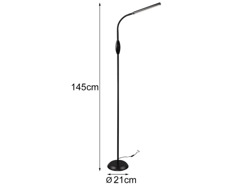 Dimmbare LED Stehleuchte TORO Schwanenhals, Schwarz, Höhe 145cm