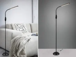 Dimmbare LED Stehleuchte TORO Schwanenhals, Schwarz, Höhe 145cm