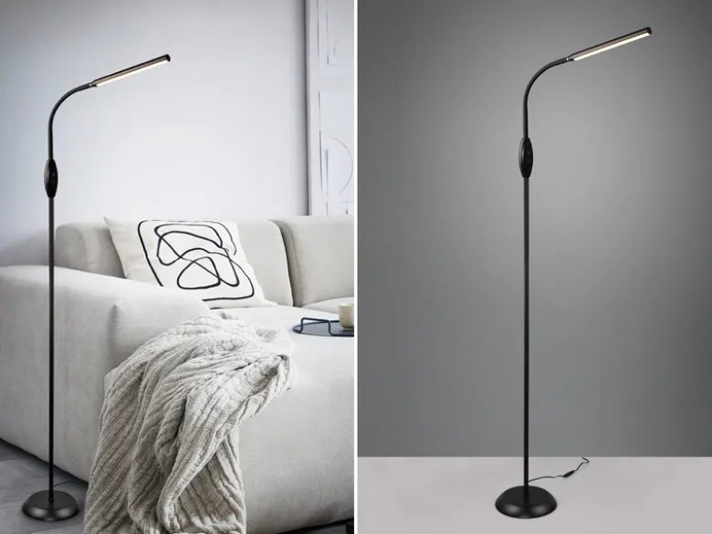 Dimmbare LED Stehleuchte TORO Schwanenhals, Schwarz, Höhe 145cm