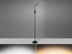 Dimmbare LED Stehleuchte TORO Schwanenhals, Schwarz, Höhe 145cm