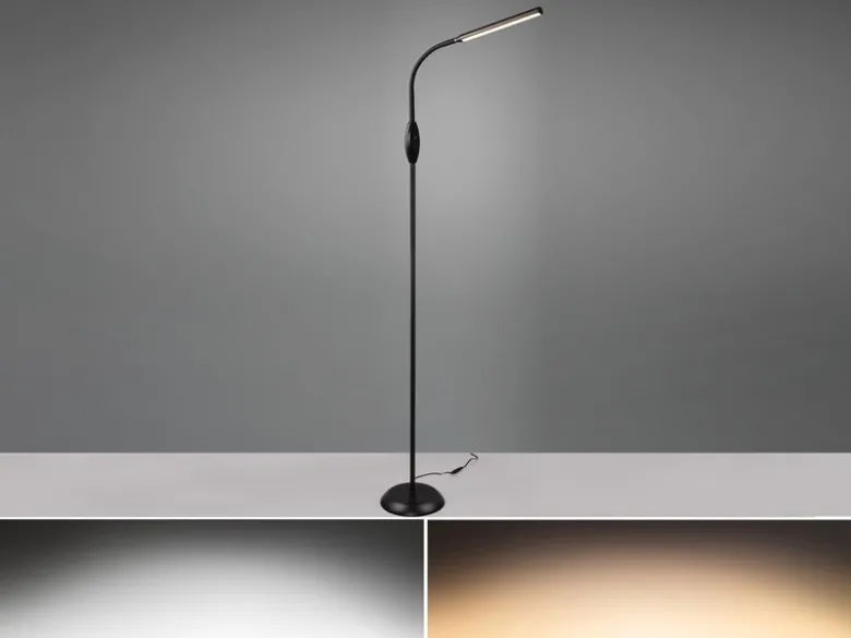 Dimmbare LED Stehleuchte TORO Schwanenhals, Schwarz, Höhe 145cm