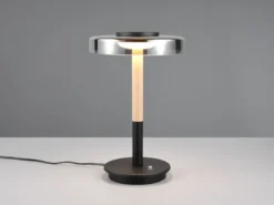 Dimmbare LED Tischleuchte CELESTE mit Holz & Glasschirm, Höhe 35cm