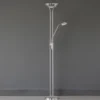 Dimmbarer LED Deckenfluter SPOCK mit Leselampe, Silber Höhe 180cm