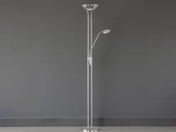 Dimmbarer LED Deckenfluter SPOCK mit Leselampe, Silber Höhe 180cm