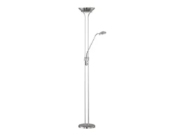 Dimmbarer LED Deckenfluter SPOCK mit Leselampe, Silber Höhe 180cm