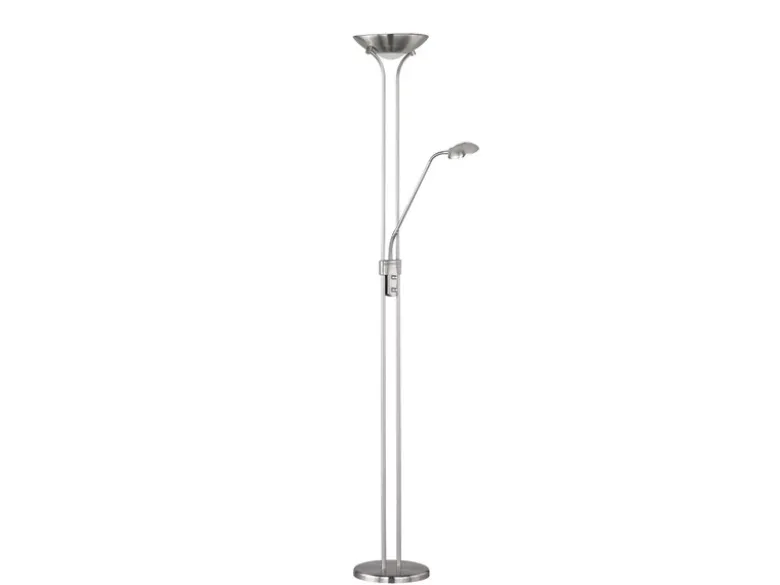 Dimmbarer LED Deckenfluter SPOCK mit Leselampe, Silber Höhe 180cm