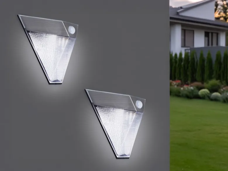 Dreieckige LED Solar Außenleuchte, Bewegungsmelder, Edelstahl, Downlight, IP43