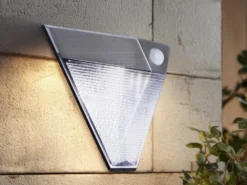 Dreieckige LED Solar Außenleuchte, Bewegungsmelder, Edelstahl, Downlight, IP43