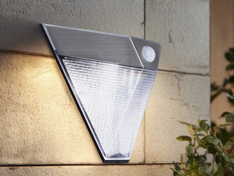 Dreieckige LED Solar Außenleuchte, Bewegungsmelder, Edelstahl, Downlight, IP43