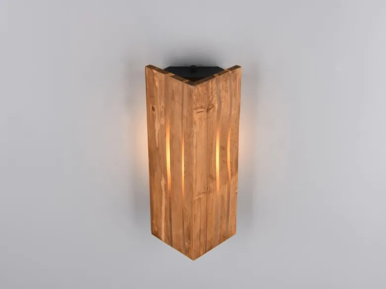 Dreieckige LED Wandleuchte mit Naturholz, Höhe 30cm