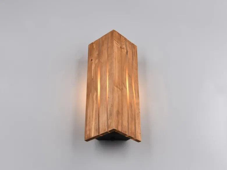 Dreieckige LED Wandleuchte mit Naturholz, Höhe 30cm