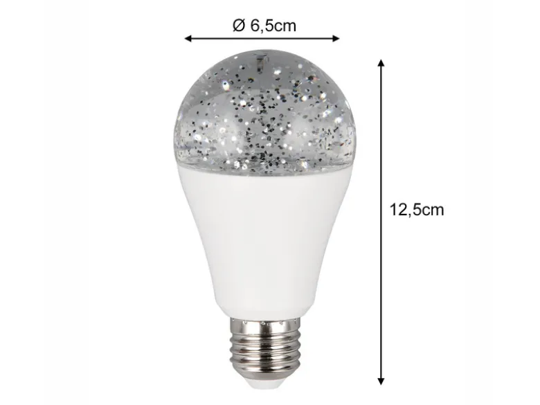 E27 Deko LED mit RGB Farbwechsel & Glitzereffekt - 2,5 Watt, Ø 6,5cm