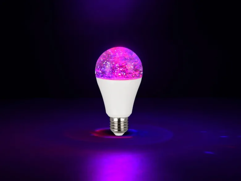 E27 Deko LED mit RGB Farbwechsel & Glitzereffekt - 2,5 Watt, Ø 6,5cm